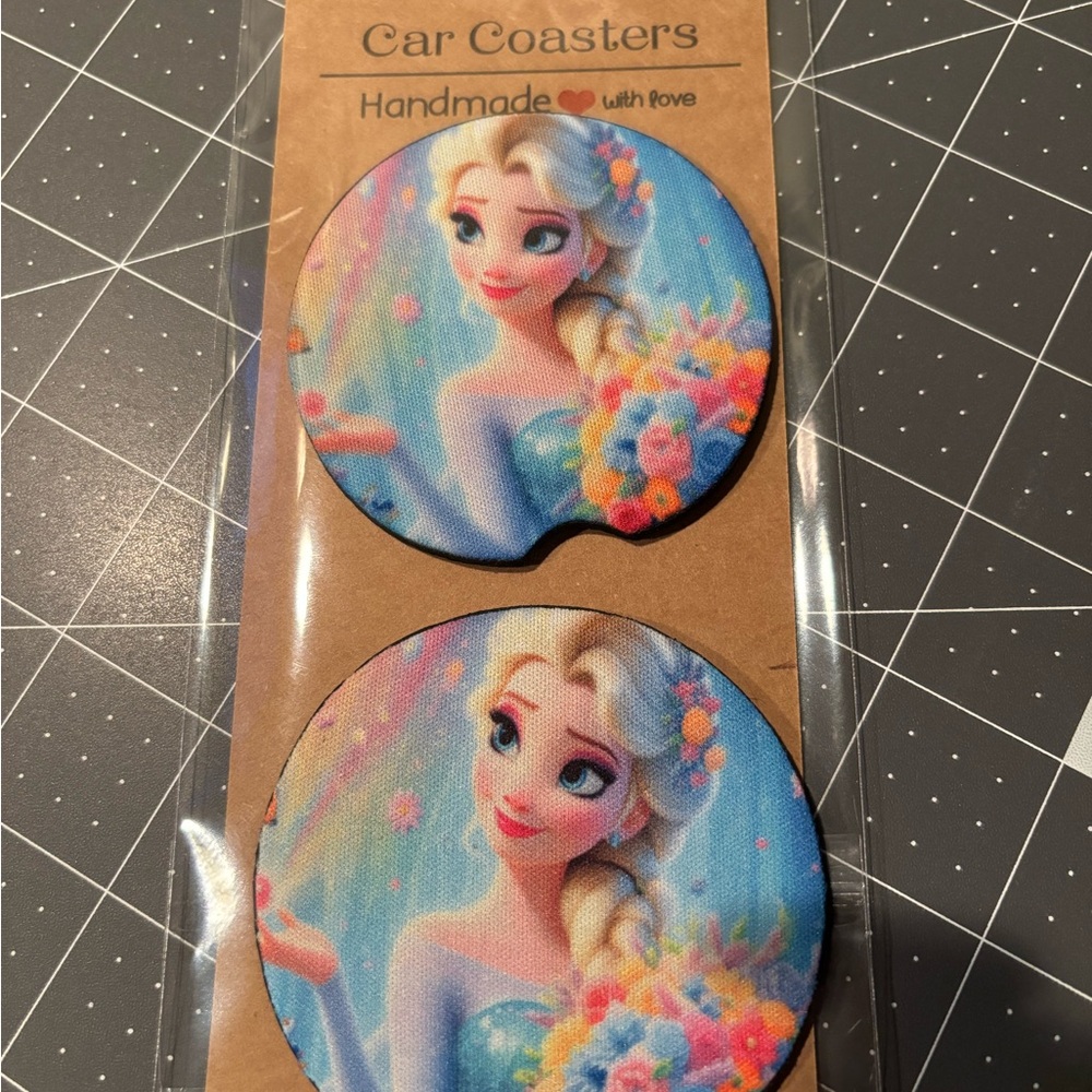 Frozen Car Coasters with Elsa Design. Handmade